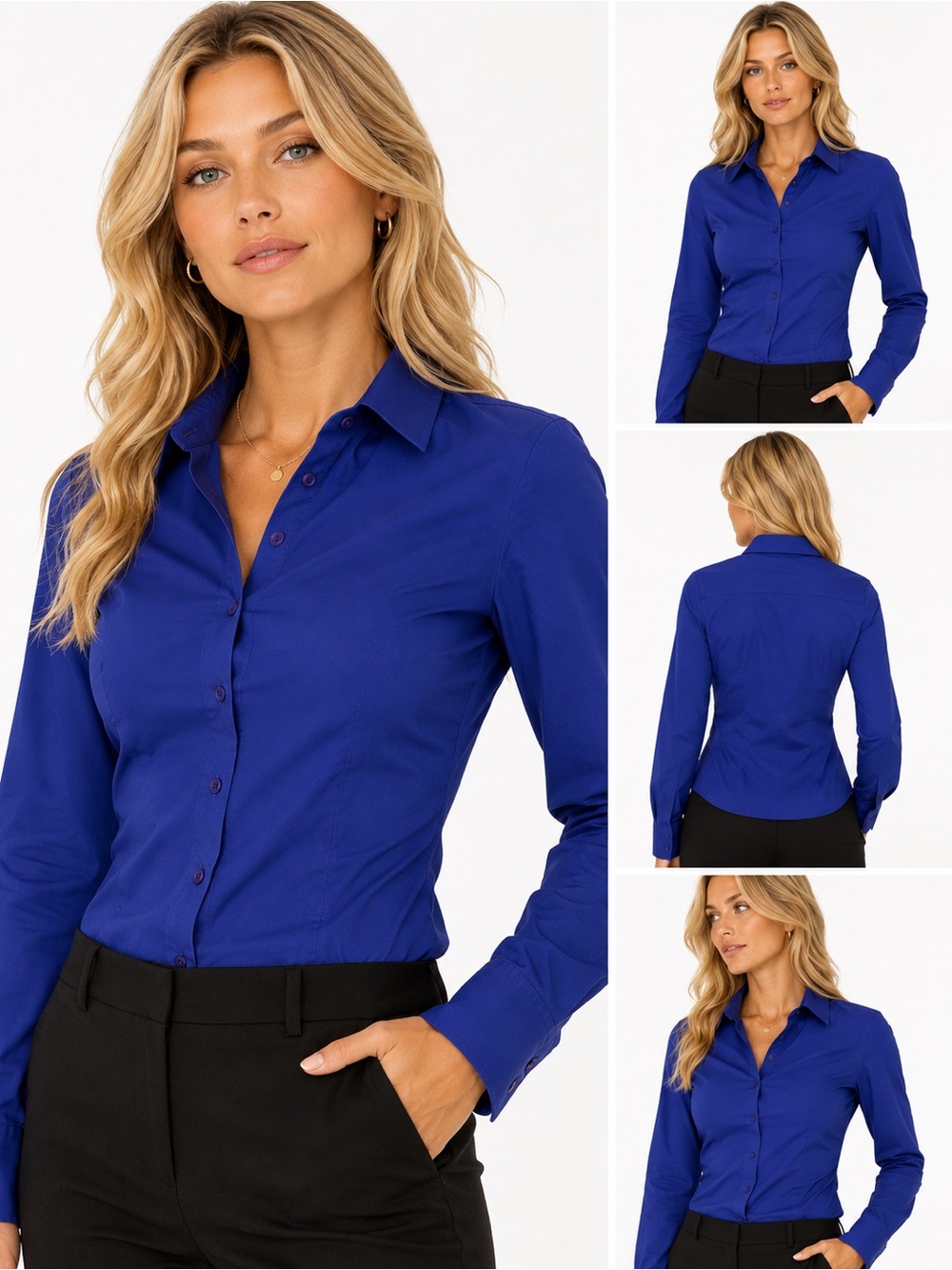 Express Stretch Royal Blue Button-Up Blouse